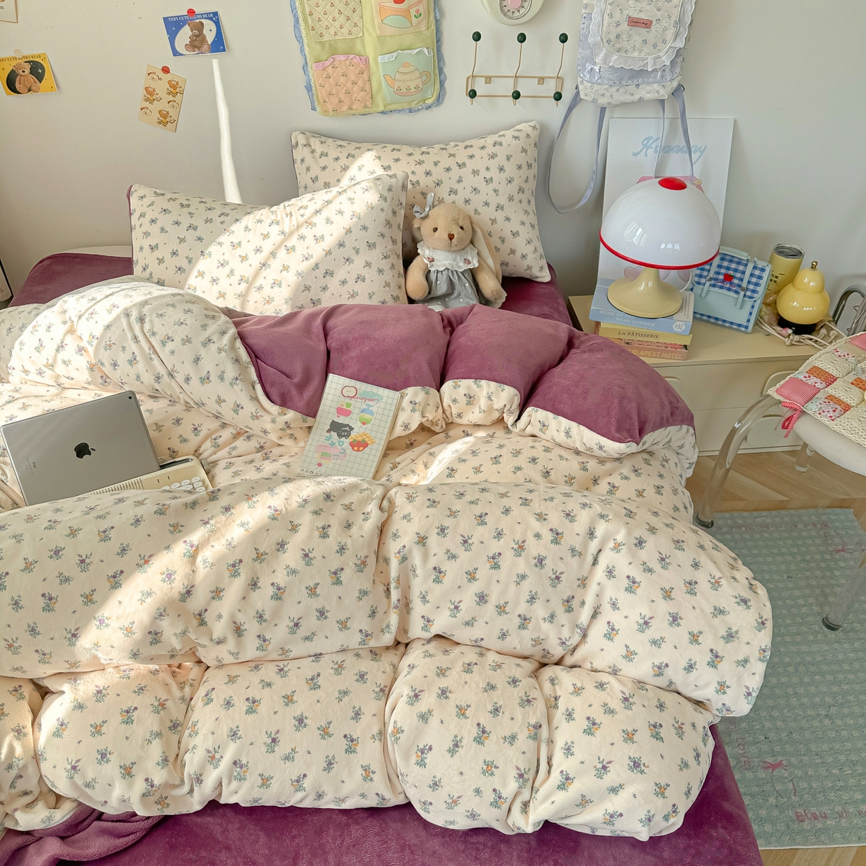 91家纺网 家纺一手货源 找家纺 韩巢家纺 2025新款双面高克重牛奶绒被套单件被罩 繁花似梦