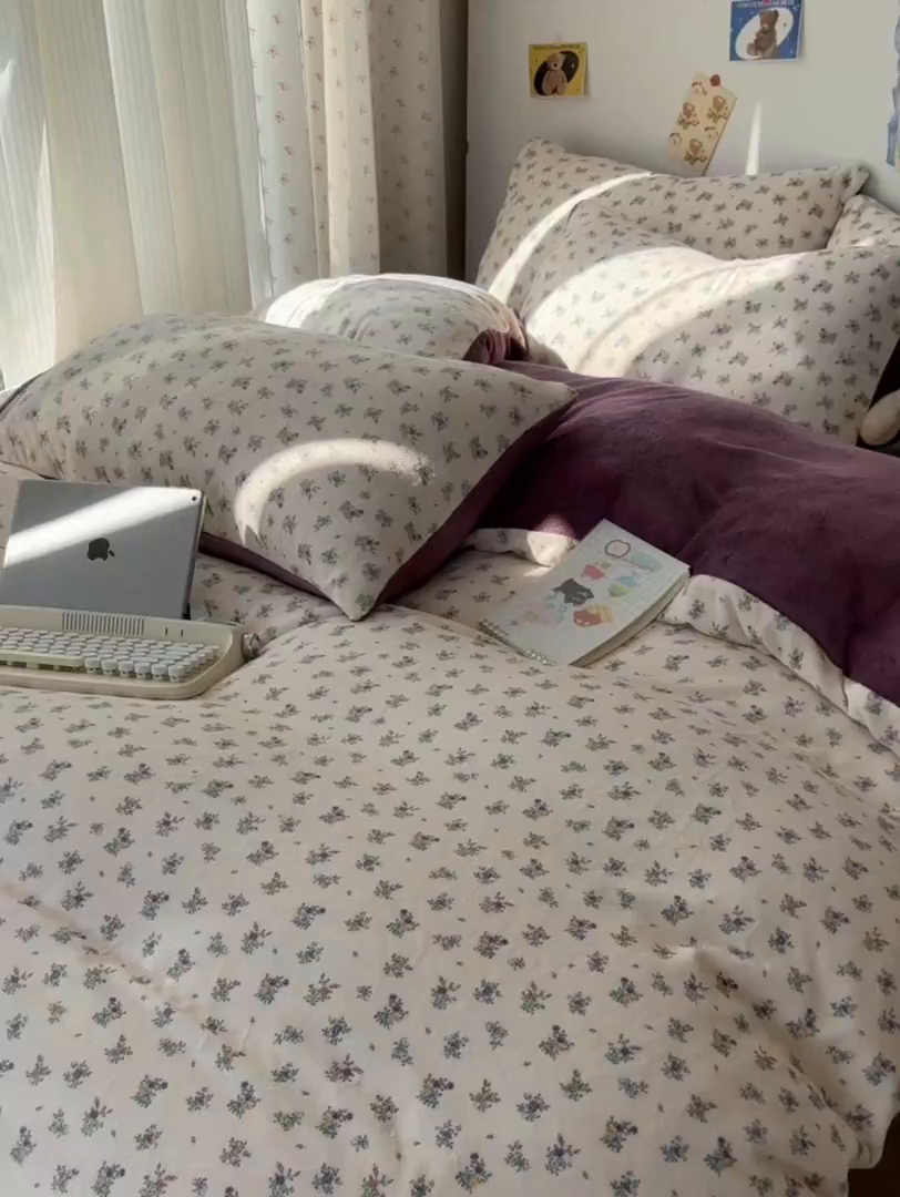 91家纺网 家纺一手货源 找家纺 韩巢家纺 2025新款双面高克重牛奶绒被套单件被罩 繁花似梦