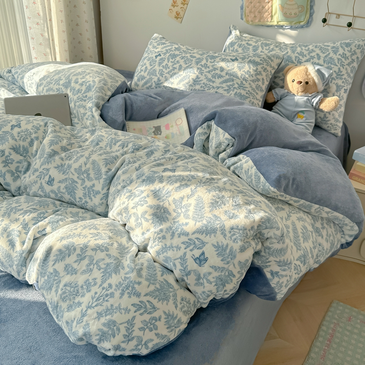 91家纺网 家纺一手货源 找家纺 韩巢家纺 2025新款双面高克重牛奶绒被套单件被罩 风沙沙