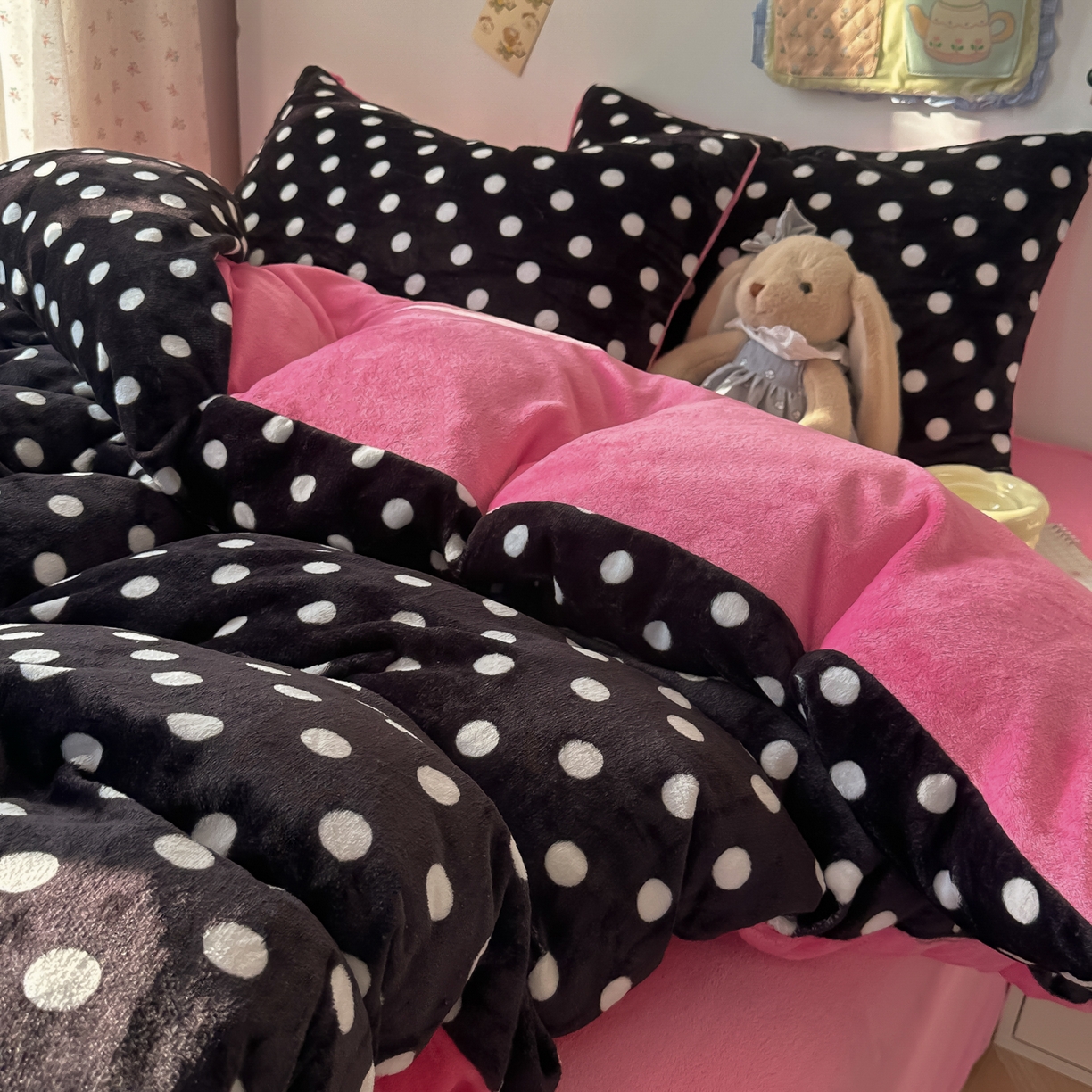 91家纺网 家纺一手货源 找家纺 韩巢家纺 2025新款双面高克重牛奶绒被套单件被罩 黑珍珠