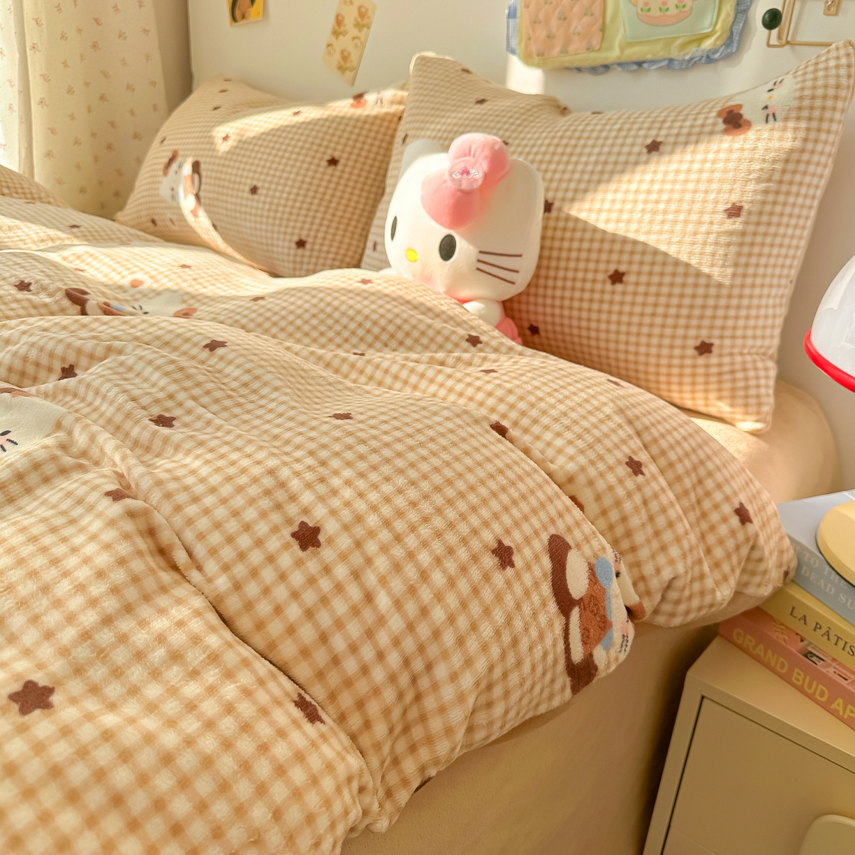 韩巢家纺 2025新款双面高克重牛奶绒被套单件被罩 可可猫星