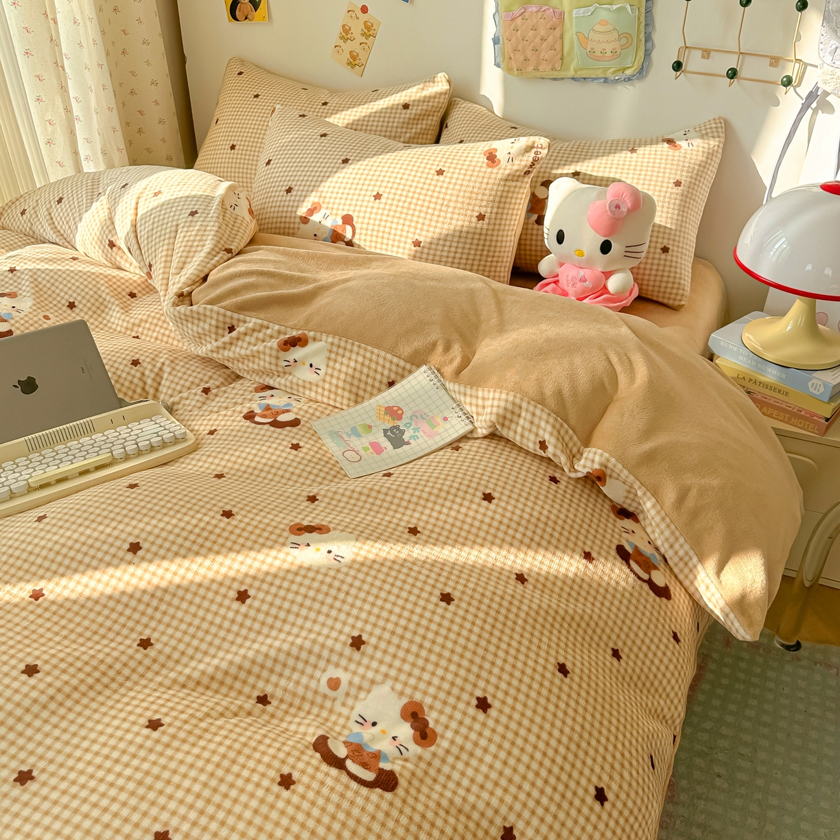 91家纺网 家纺一手货源 找家纺 韩巢家纺 2025新款双面高克重牛奶绒被套单件被罩 可可猫星