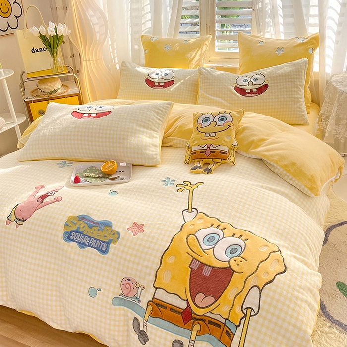 91家纺网 家纺一手货源 找家纺 （总）绒棉世家 2025新款秋冬海绵宝宝四件套