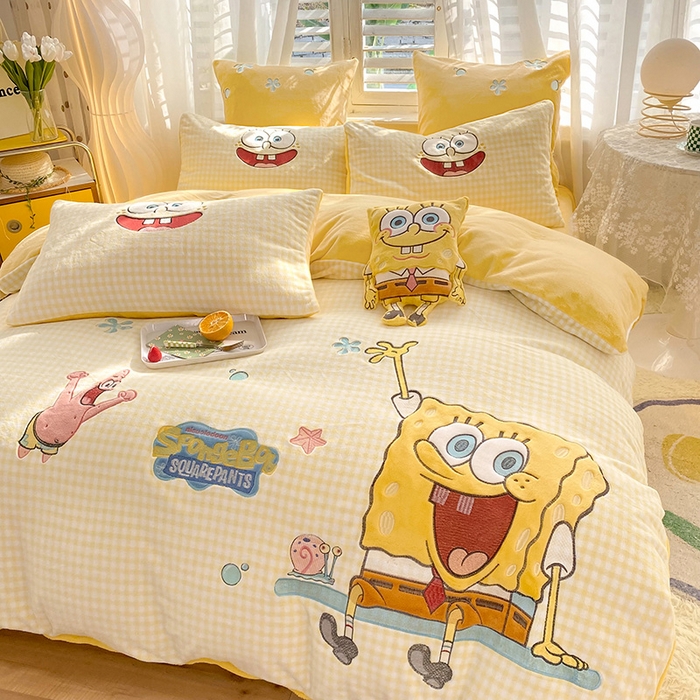 91家纺网 家纺一手货源 找家纺 （总）绒棉世家 2025新款秋冬海绵宝宝四件套