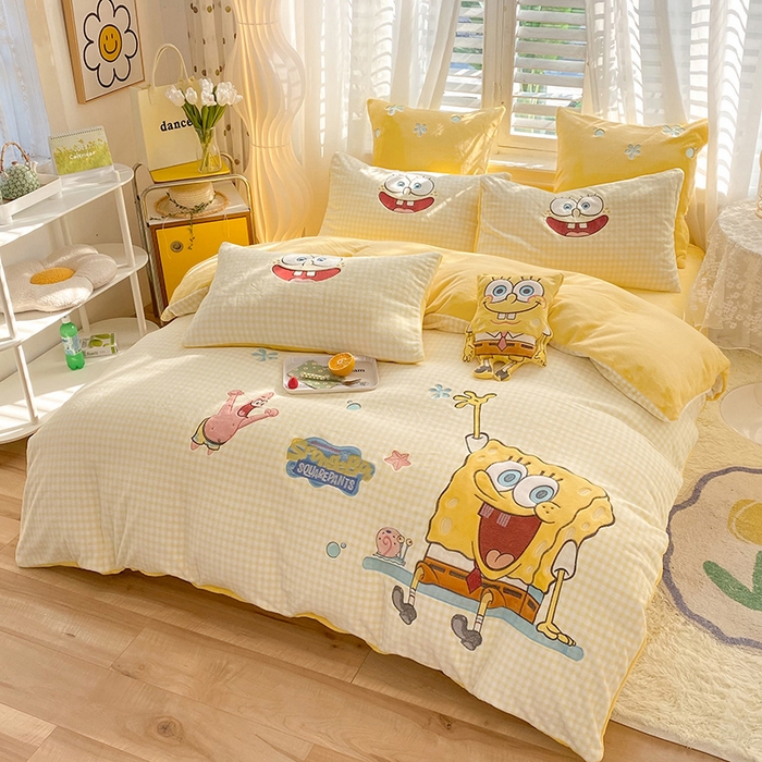 91家纺网 家纺一手货源 找家纺 （总）绒棉世家 2025新款秋冬海绵宝宝四件套