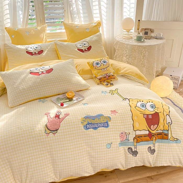 91家纺网 家纺一手货源 找家纺 （总）绒棉世家 2025新款秋冬海绵宝宝四件套