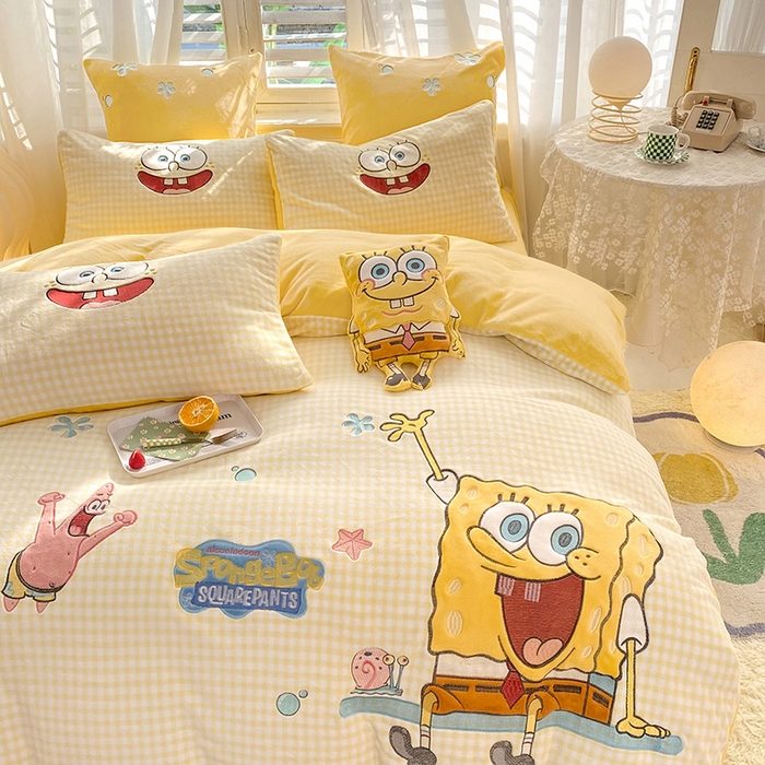 91家纺网 家纺一手货源 找家纺 （总）绒棉世家 2025新款秋冬海绵宝宝四件套