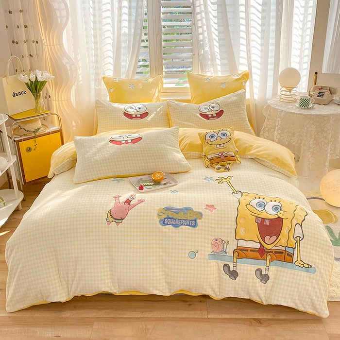 91家纺网 家纺一手货源 找家纺 （总）绒棉世家 2025新款秋冬海绵宝宝四件套