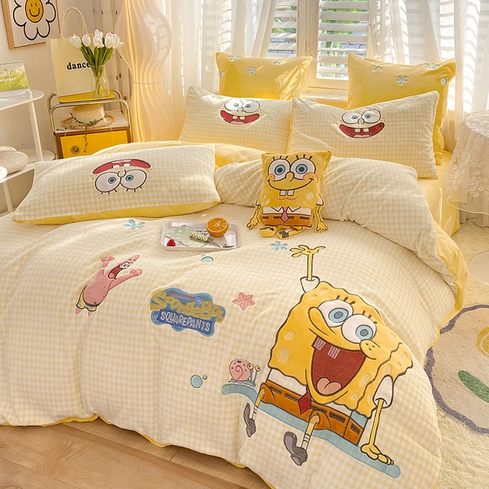 91家纺网 家纺一手货源 找家纺 （总）绒棉世家 2025新款秋冬海绵宝宝四件套