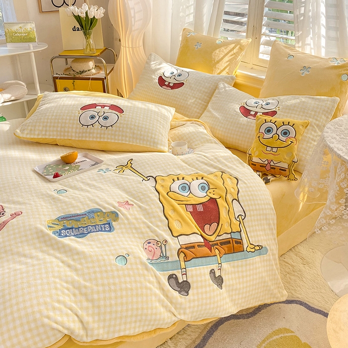 91家纺网 家纺一手货源 找家纺 （总）绒棉世家 2025新款秋冬海绵宝宝四件套