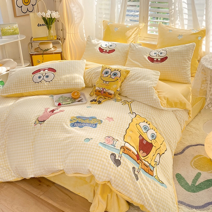 91家纺网 家纺一手货源 找家纺 （总）绒棉世家 2025新款秋冬海绵宝宝四件套