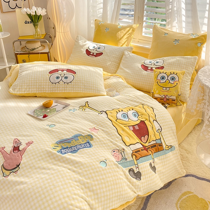 91家纺网 家纺一手货源 找家纺 （总）绒棉世家 2025新款秋冬海绵宝宝四件套