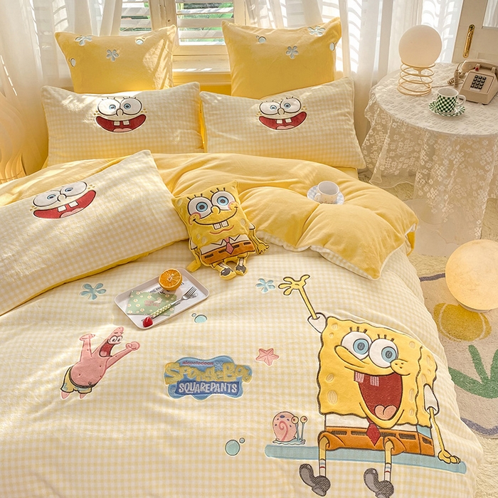 91家纺网 家纺一手货源 找家纺 （总）绒棉世家 2025新款秋冬海绵宝宝四件套