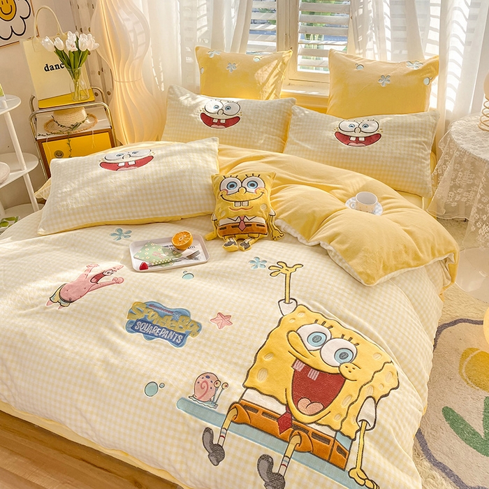 91家纺网 家纺一手货源 找家纺 （总）绒棉世家 2025新款秋冬海绵宝宝四件套