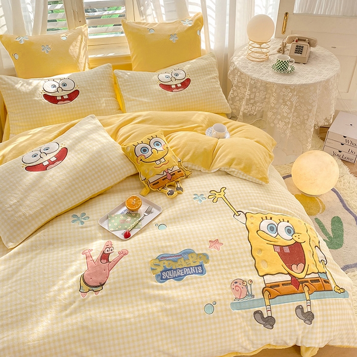 91家纺网 家纺一手货源 找家纺 （总）绒棉世家 2025新款秋冬海绵宝宝四件套