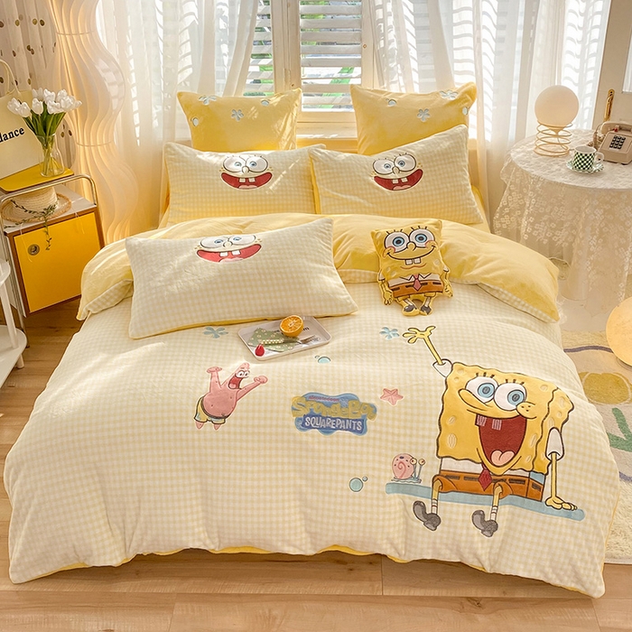 91家纺网 家纺一手货源 找家纺 （总）绒棉世家 2025新款秋冬海绵宝宝四件套