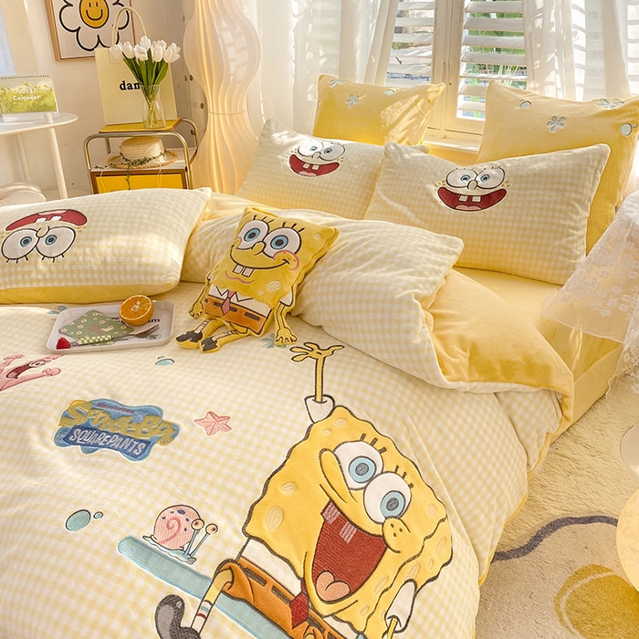 91家纺网 家纺一手货源 找家纺 （总）绒棉世家 2025新款秋冬海绵宝宝四件套