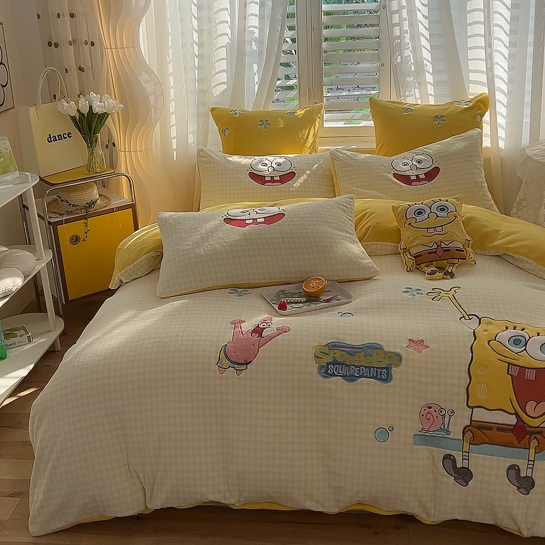 91家纺网 家纺一手货源 找家纺 （总）绒棉世家 2025新款秋冬海绵宝宝四件套