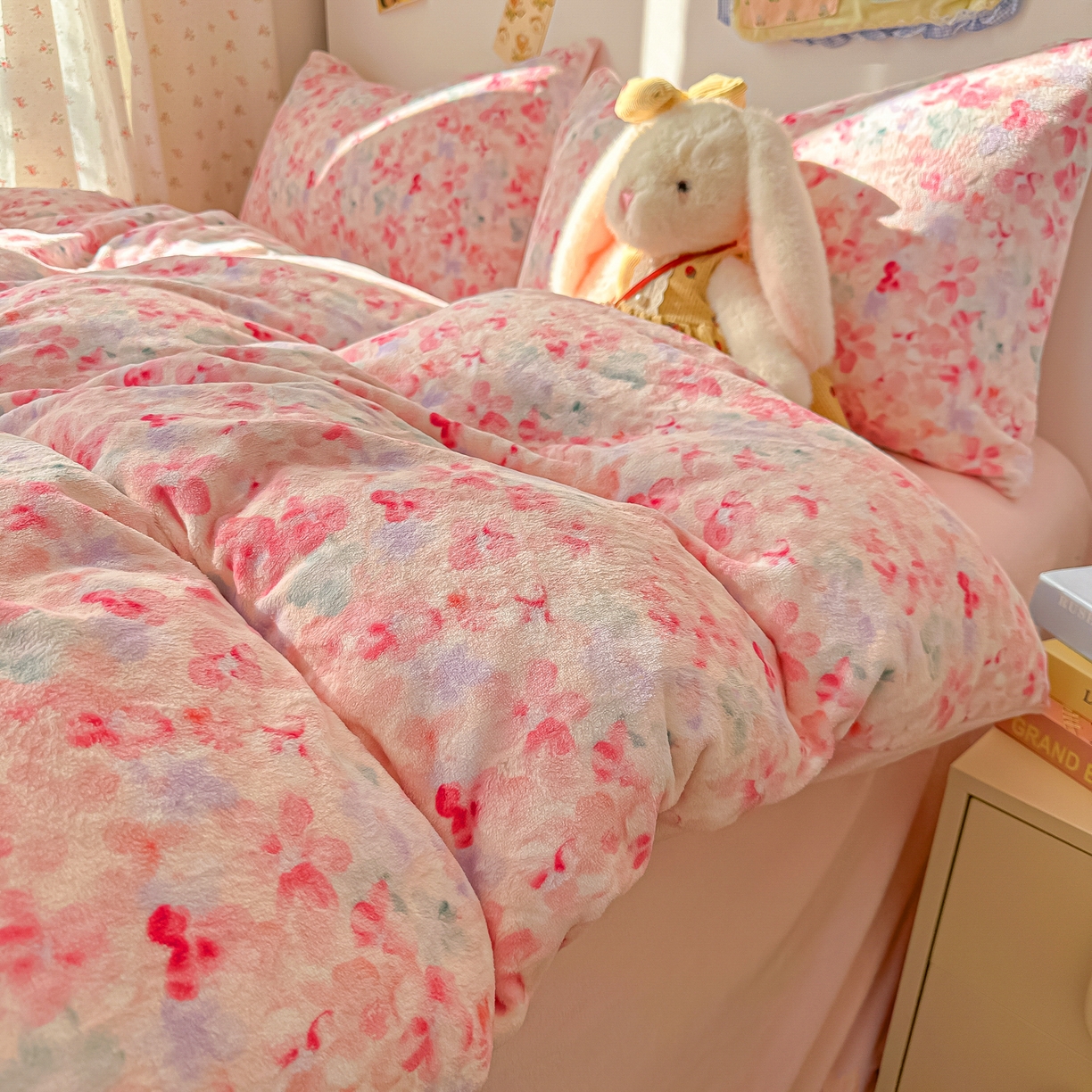 韩巢家纺 2025新款双面高克重牛奶绒被套单件被罩 玫瑰粉黛