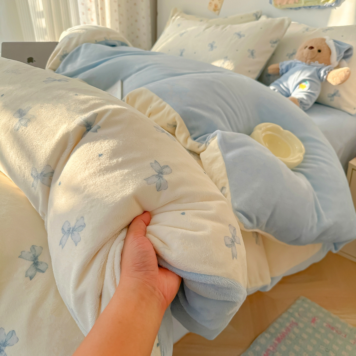 91家纺网 家纺一手货源 找家纺 韩巢家纺 2025新款双面高克重牛奶绒被套单件被罩 梦幻