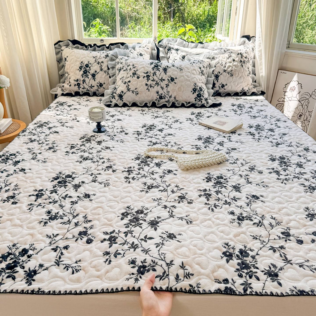 禧缘家纺（原梦想家） 2025新款牛奶绒三角针绑带款夹棉床笠床单 步步生花-绑带款