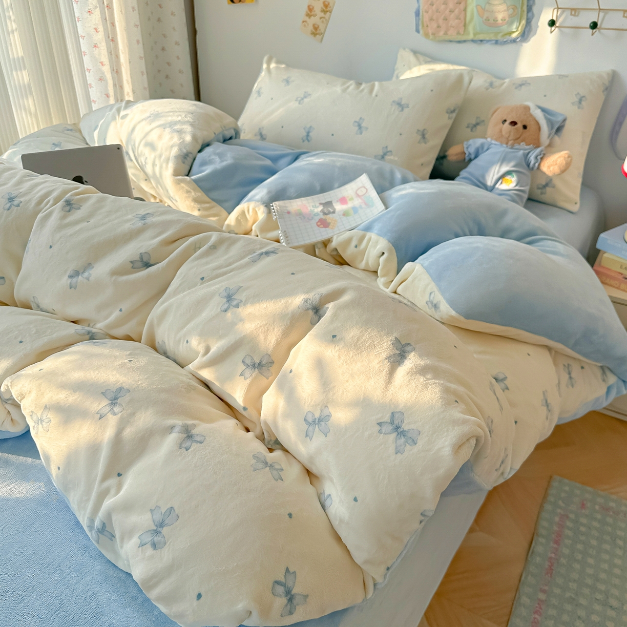 91家纺网 家纺一手货源 找家纺 韩巢家纺 2025新款双面高克重牛奶绒被套单件被罩 梦幻