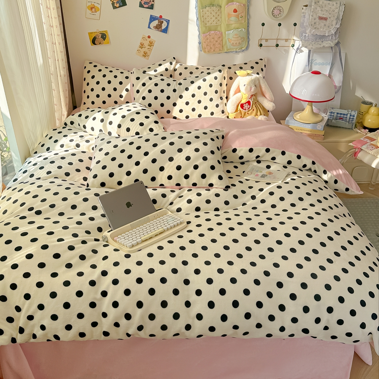 91家纺网 家纺一手货源 找家纺 韩巢家纺 2025新款双面高克重牛奶绒被套单件被罩 米珍珠