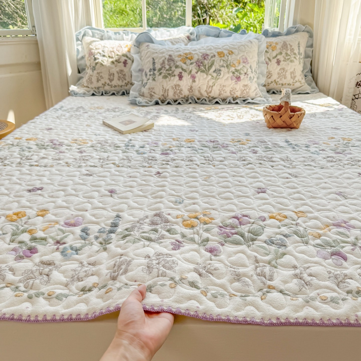 禧缘家纺（原梦想家） 2025新款牛奶绒三角针绑带款夹棉床笠床单 蓝铃风语-绑带款