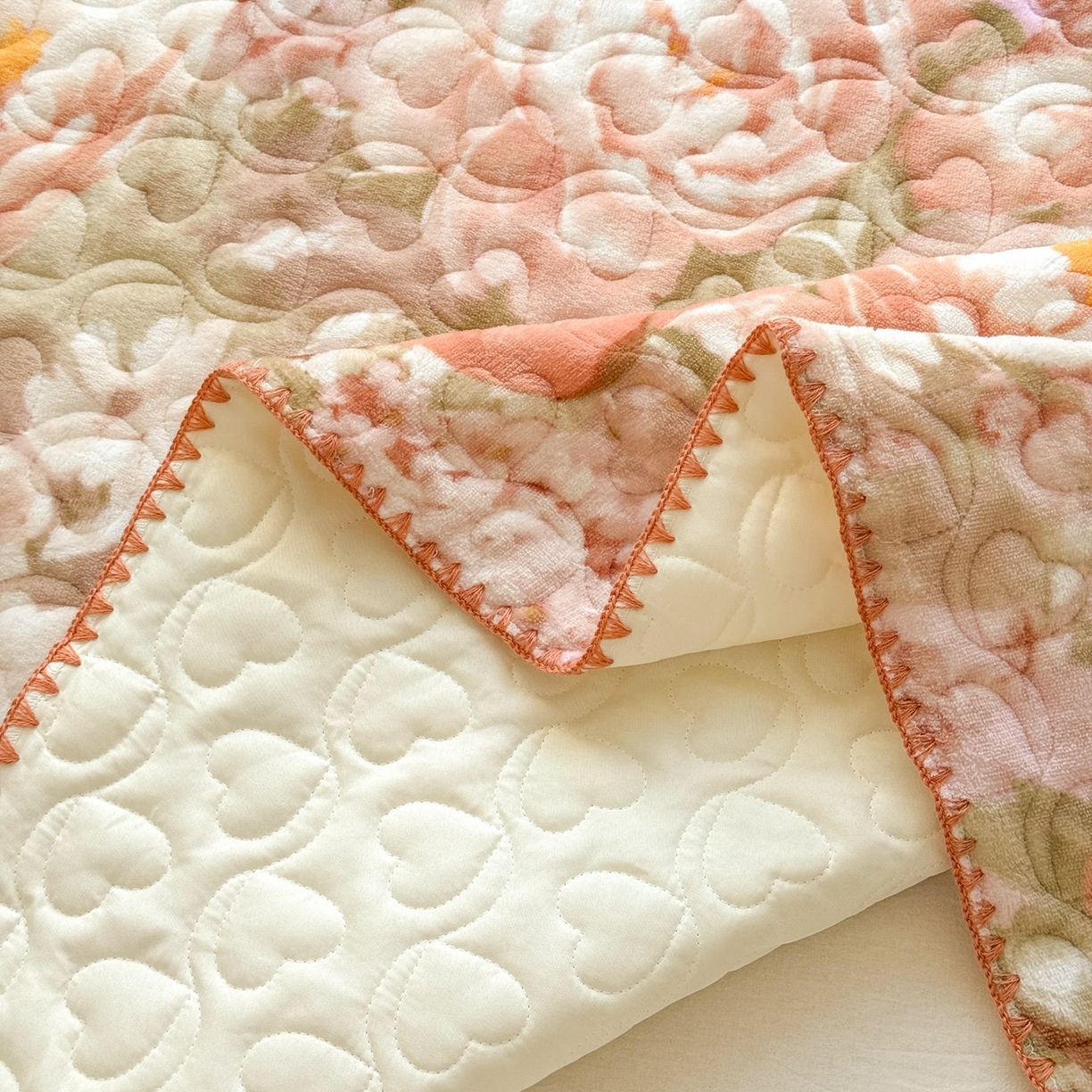 91家纺网 家纺一手货源 找家纺 禧缘家纺（原梦想家） 2025新款牛奶绒三角针绑带款夹棉床笠床单 浪漫花开-绑带款