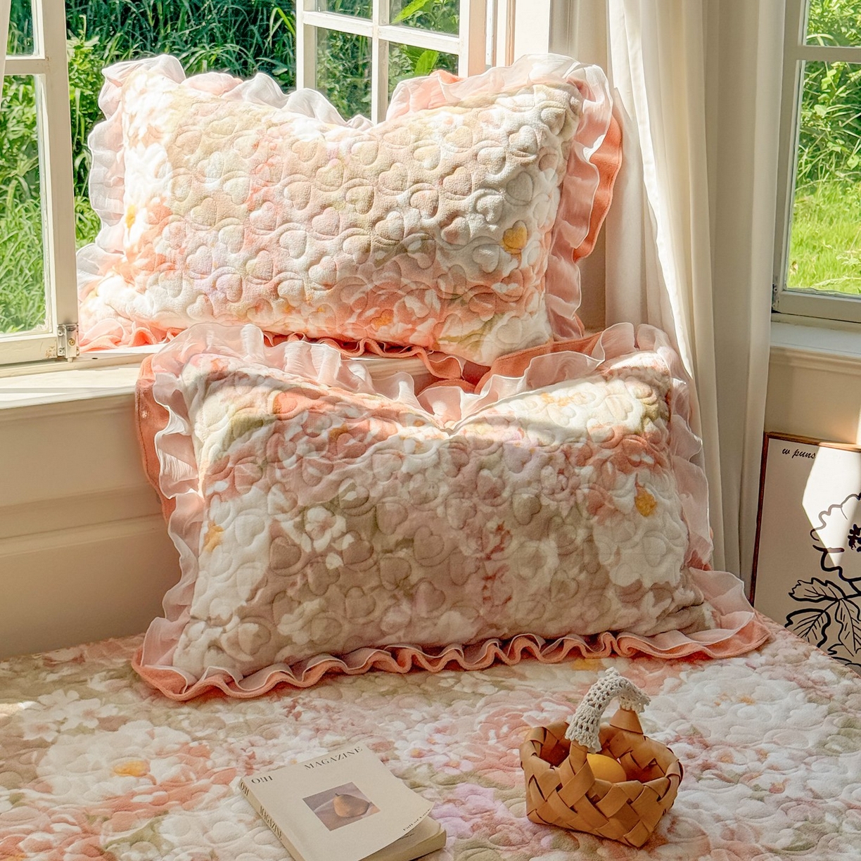 91家纺网 家纺一手货源 找家纺 禧缘家纺（原梦想家） 2025新款牛奶绒三角针绑带款夹棉床笠床单 浪漫花开-绑带款