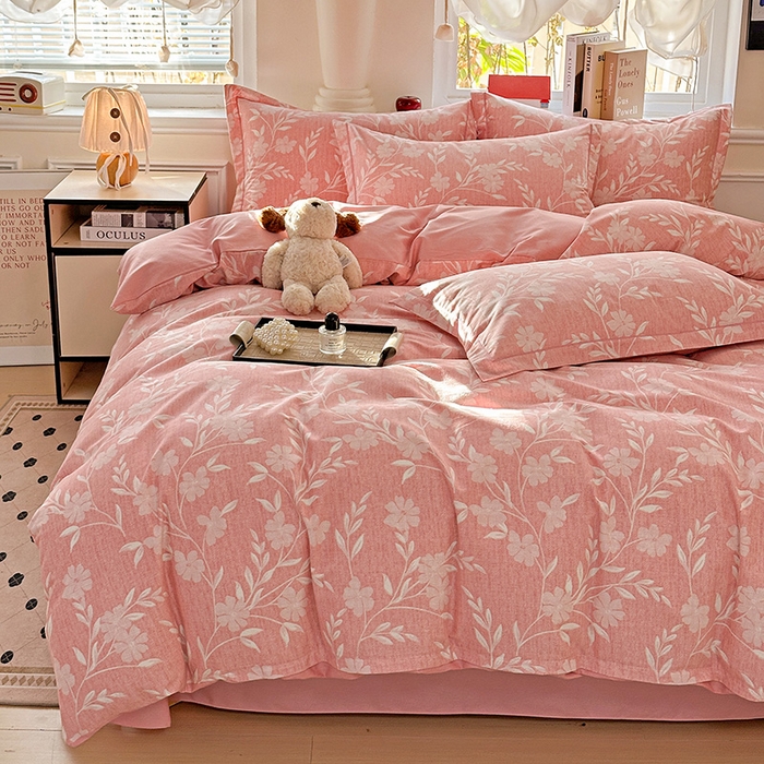 91家纺网 家纺一手货源 找家纺 优选直播新款全棉磨毛喷气印花四件套加厚纯棉三件套（一字绣工艺款）学生三件套 绮梦