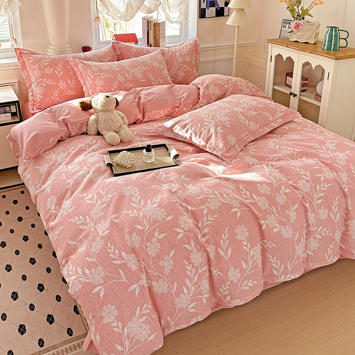 91家纺网 家纺一手货源 找家纺 优选直播新款全棉磨毛喷气印花四件套加厚纯棉三件套（一字绣工艺款）学生三件套 绮梦