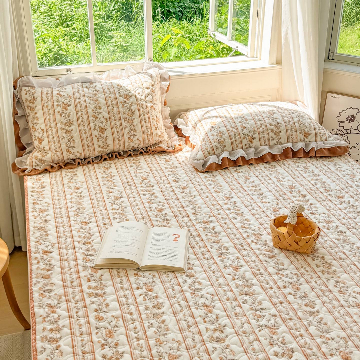 91家纺网 家纺一手货源 找家纺 禧缘家纺（原梦想家） 2025新款牛奶绒三角针绑带款夹棉床笠床单 落日云舒-绑带款