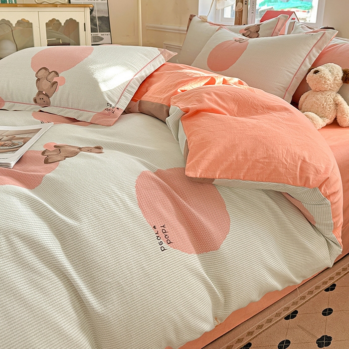 91家纺网 家纺一手货源 找家纺 优选直播新款全棉磨毛喷气印花四件套加厚纯棉三件套（一字绣工艺款）学生三件套 青枝语