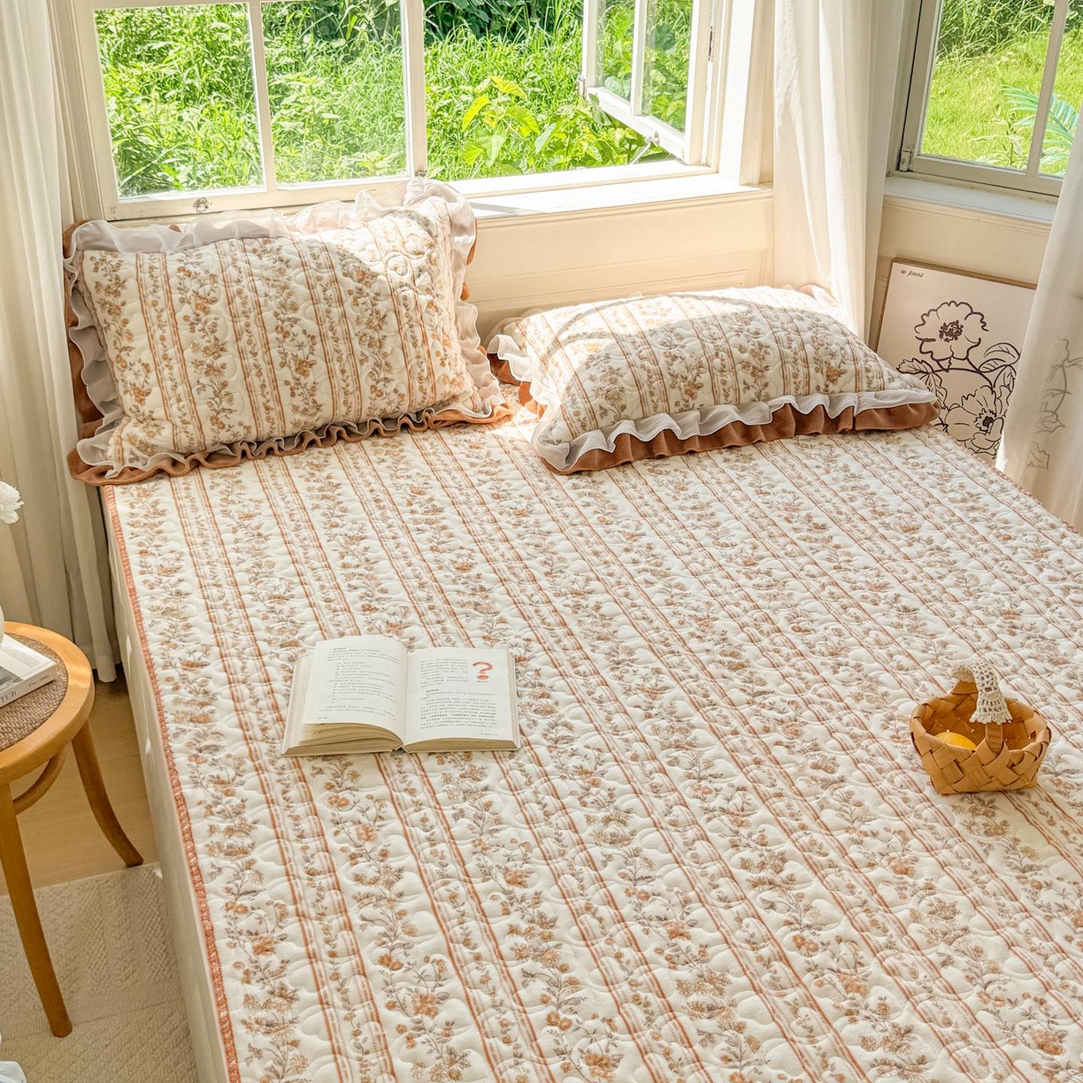 91家纺网 家纺一手货源 找家纺 禧缘家纺（原梦想家） 2025新款牛奶绒三角针绑带款夹棉床笠床单 落日云舒-绑带款