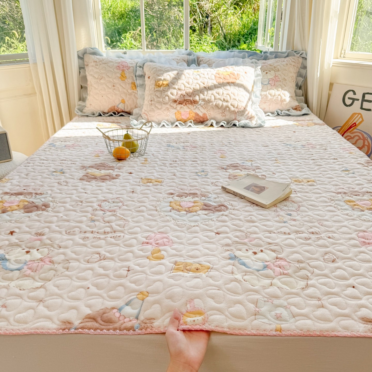 禧缘家纺（原梦想家） 2025新款牛奶绒三角针绑带款夹棉床笠床单 猫咪心事-绑带款