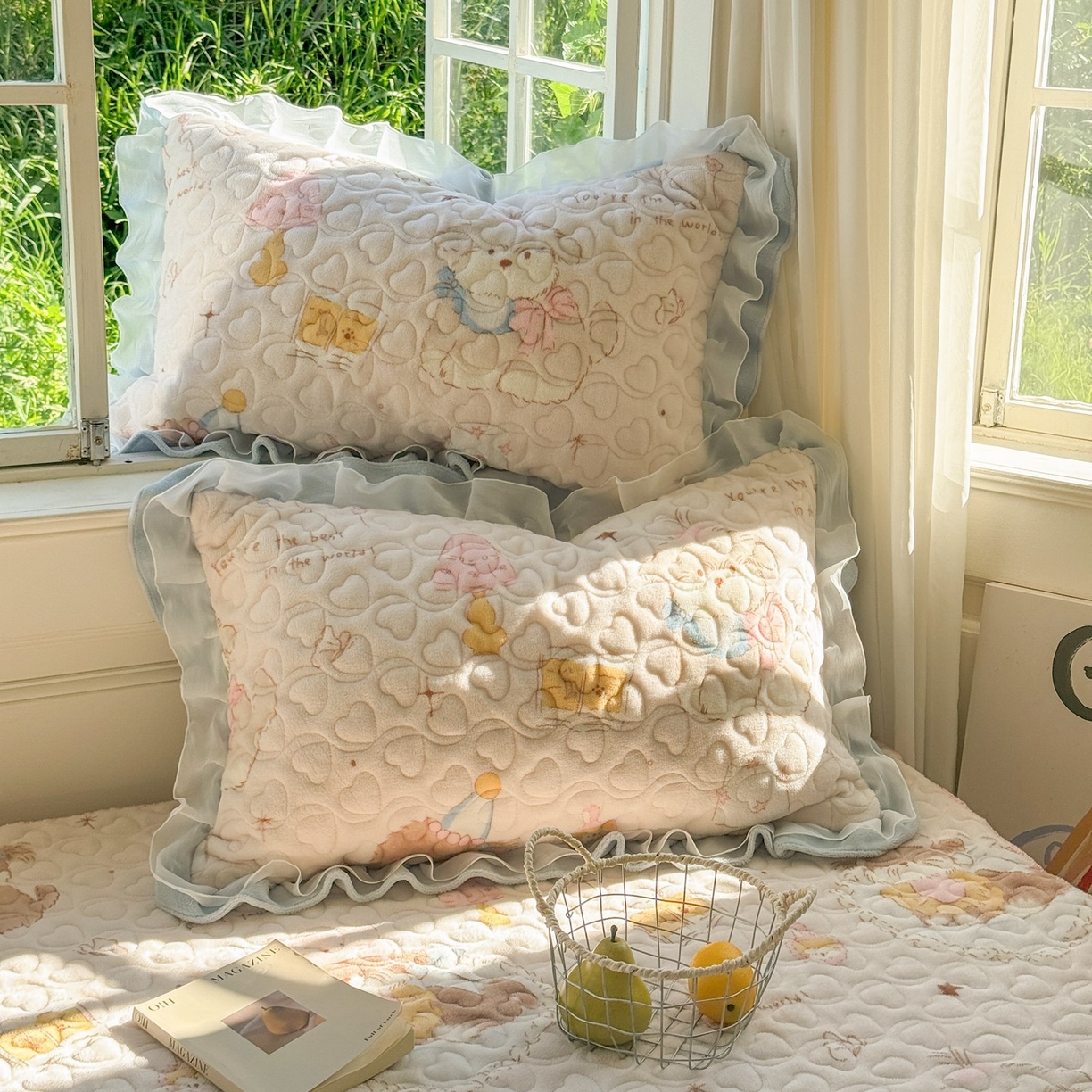 91家纺网 家纺一手货源 找家纺 禧缘家纺（原梦想家） 2025新款牛奶绒三角针绑带款夹棉床笠床单 猫咪心事-绑带款