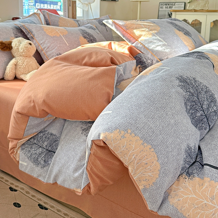 91家纺网 家纺一手货源 找家纺 优选直播新款全棉磨毛喷气印花四件套加厚纯棉三件套（一字绣工艺款）学生三件套 秋韵