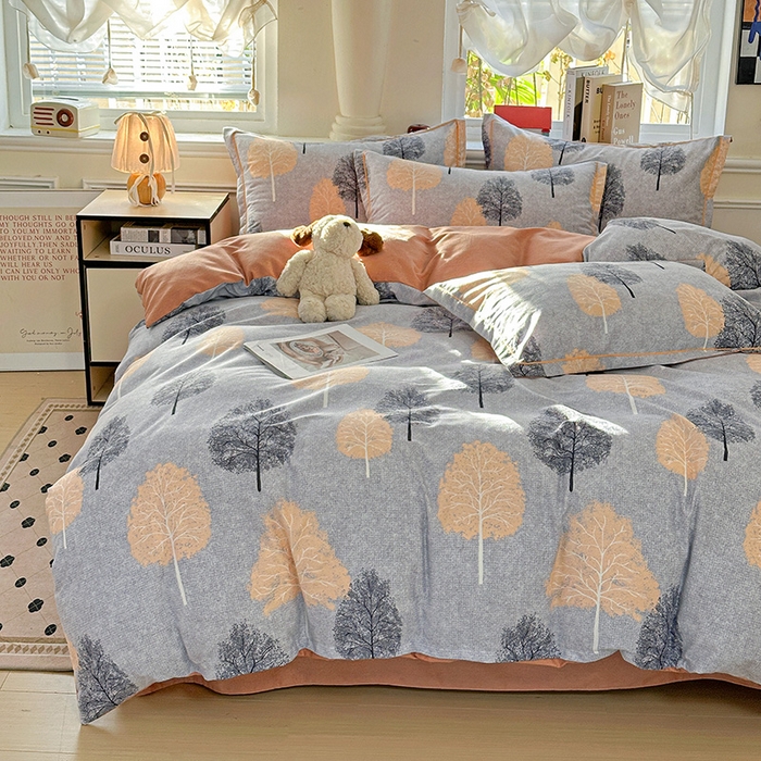 91家纺网 家纺一手货源 找家纺 优选直播新款全棉磨毛喷气印花四件套加厚纯棉三件套（一字绣工艺款）学生三件套 秋韵