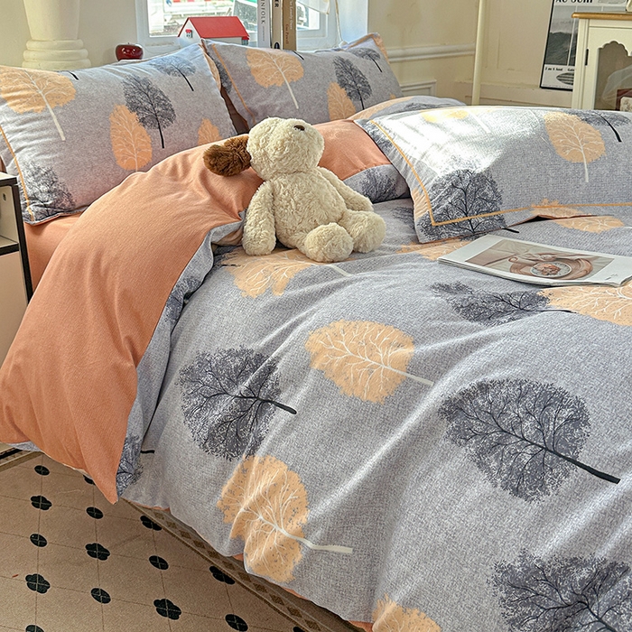 91家纺网 家纺一手货源 找家纺 优选直播新款全棉磨毛喷气印花四件套加厚纯棉三件套（一字绣工艺款）学生三件套 秋韵