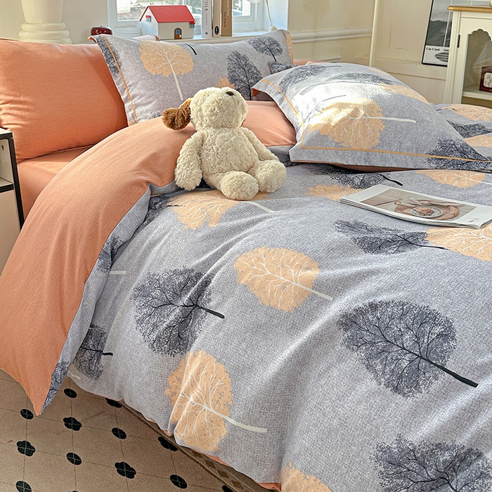 91家纺网 家纺一手货源 找家纺 优选直播新款全棉磨毛喷气印花四件套加厚纯棉三件套（一字绣工艺款）学生三件套 秋韵