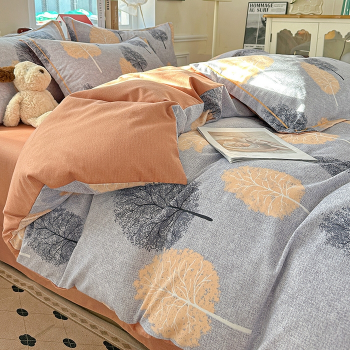 91家纺网 家纺一手货源 找家纺 优选直播新款全棉磨毛喷气印花四件套加厚纯棉三件套（一字绣工艺款）学生三件套 秋韵