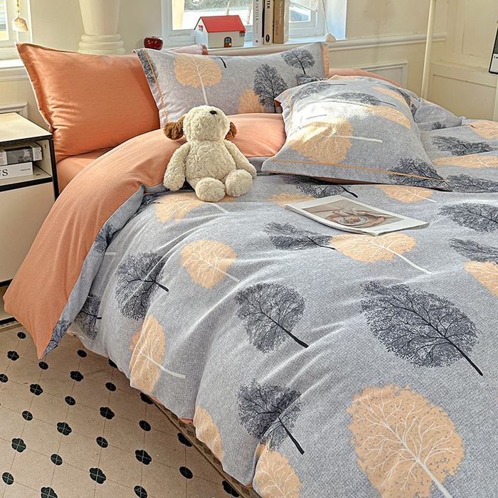 91家纺网 家纺一手货源 找家纺 优选直播新款全棉磨毛喷气印花四件套加厚纯棉三件套（一字绣工艺款）学生三件套 秋韵