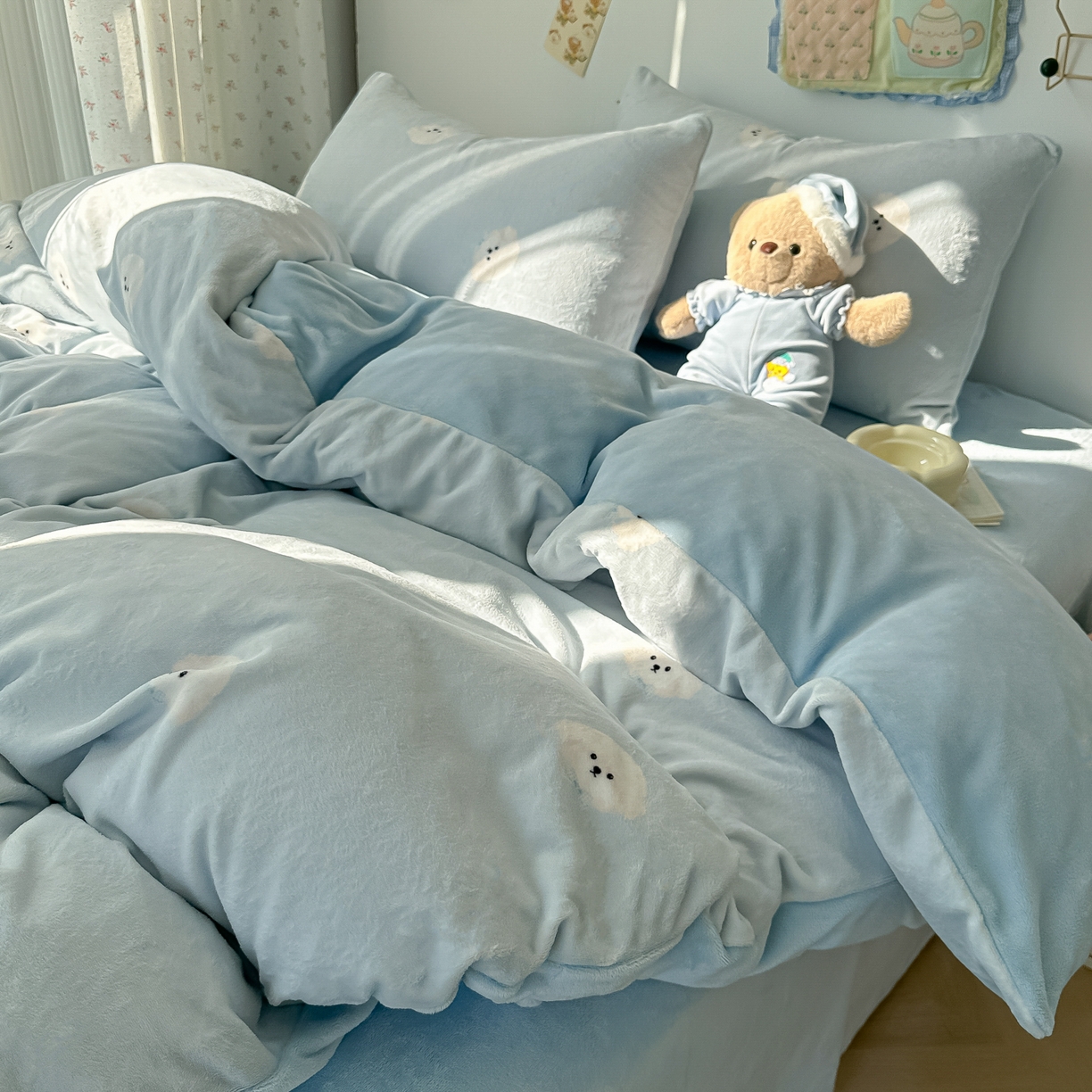 91家纺网 家纺一手货源 找家纺 韩巢家纺 2025新款双面高克重牛奶绒被套单件被罩 绒绒小狗-蓝