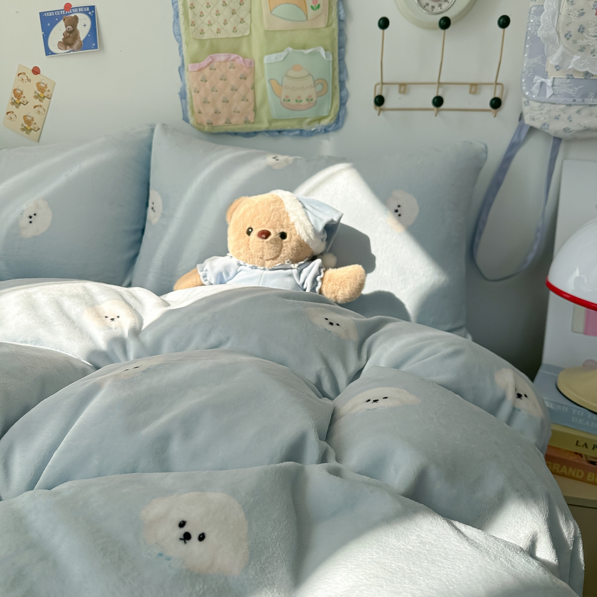 91家纺网 家纺一手货源 找家纺 韩巢家纺 2025新款双面高克重牛奶绒被套单件被罩 绒绒小狗-蓝