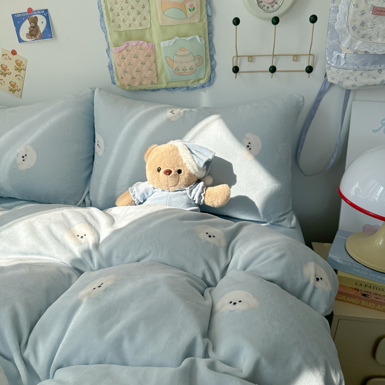 91家纺网 家纺一手货源 找家纺 韩巢家纺 2025新款双面高克重牛奶绒被套单件被罩 绒绒小狗-蓝