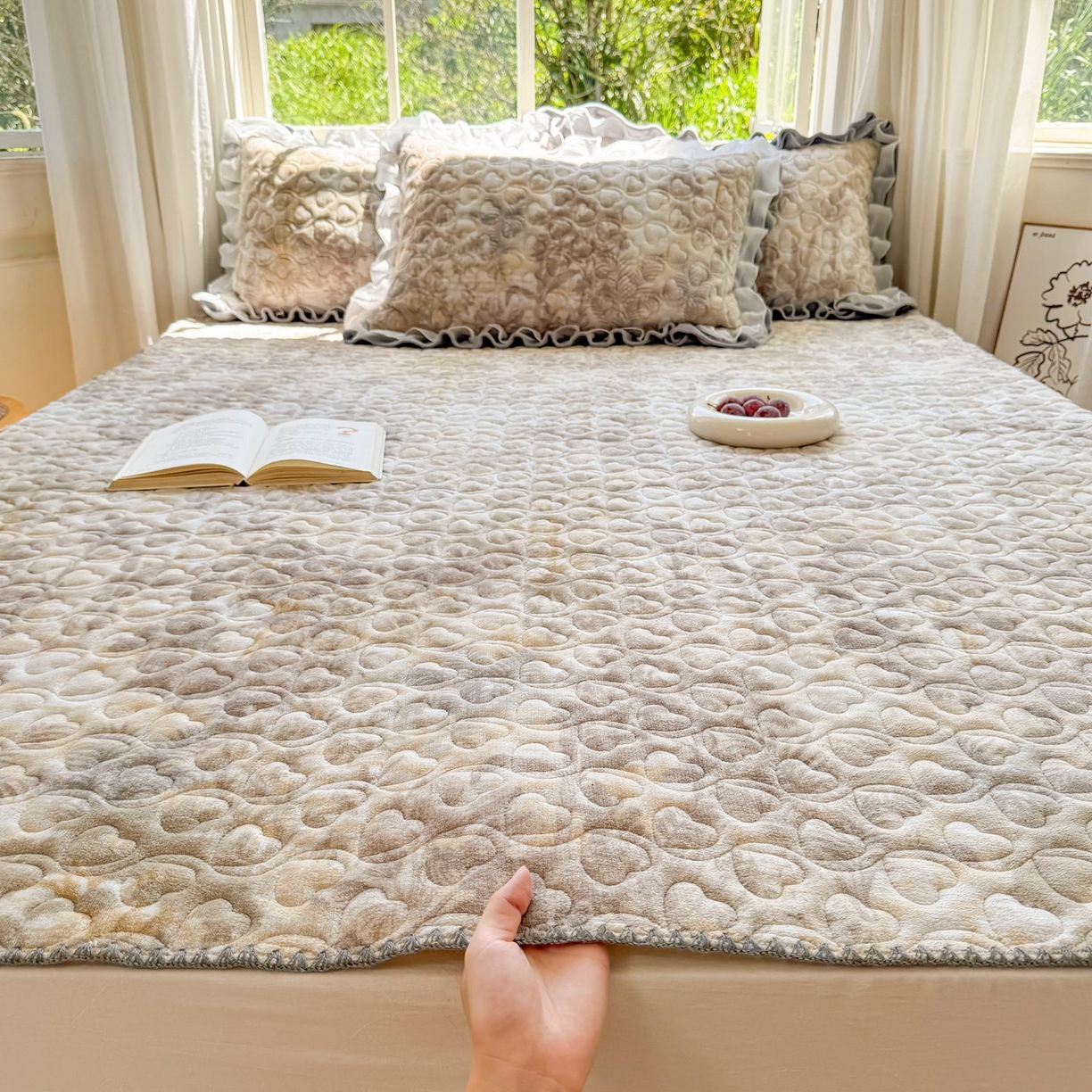 禧缘家纺（原梦想家） 2025新款牛奶绒三角针绑带款夹棉床笠床单 雾都茶花-绑带款