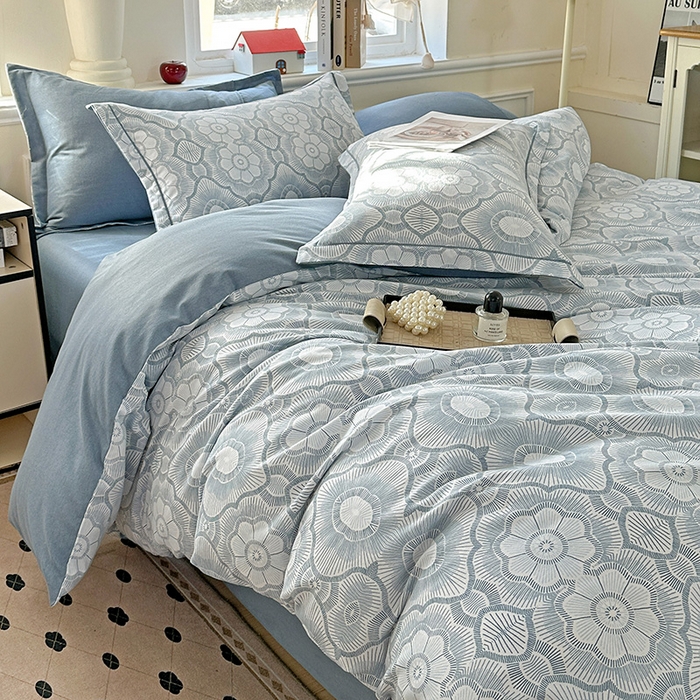 91家纺网 家纺一手货源 找家纺 优选直播新款全棉磨毛喷气印花四件套加厚纯棉三件套（一字绣工艺款）学生三件套 絮语