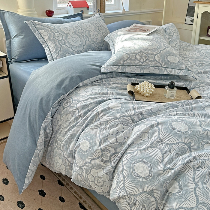 91家纺网 家纺一手货源 找家纺 优选直播新款全棉磨毛喷气印花四件套加厚纯棉三件套（一字绣工艺款）学生三件套 絮语