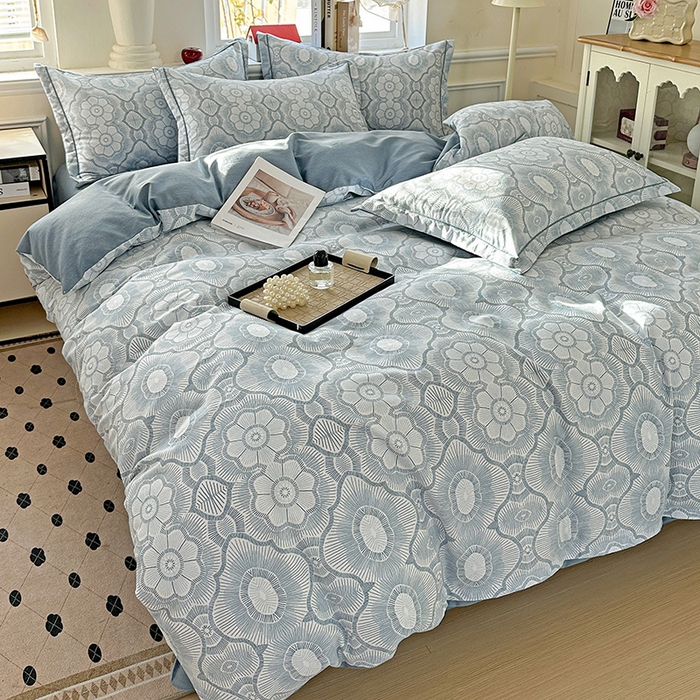 91家纺网 家纺一手货源 找家纺 优选直播新款全棉磨毛喷气印花四件套加厚纯棉三件套（一字绣工艺款）学生三件套 絮语